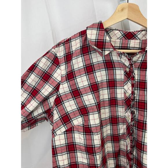 TALBOTS 2XP Petite Plus Plaid Button Up Ruffle Shirt Shimmer Flannel Red White - Picture 7 of 9